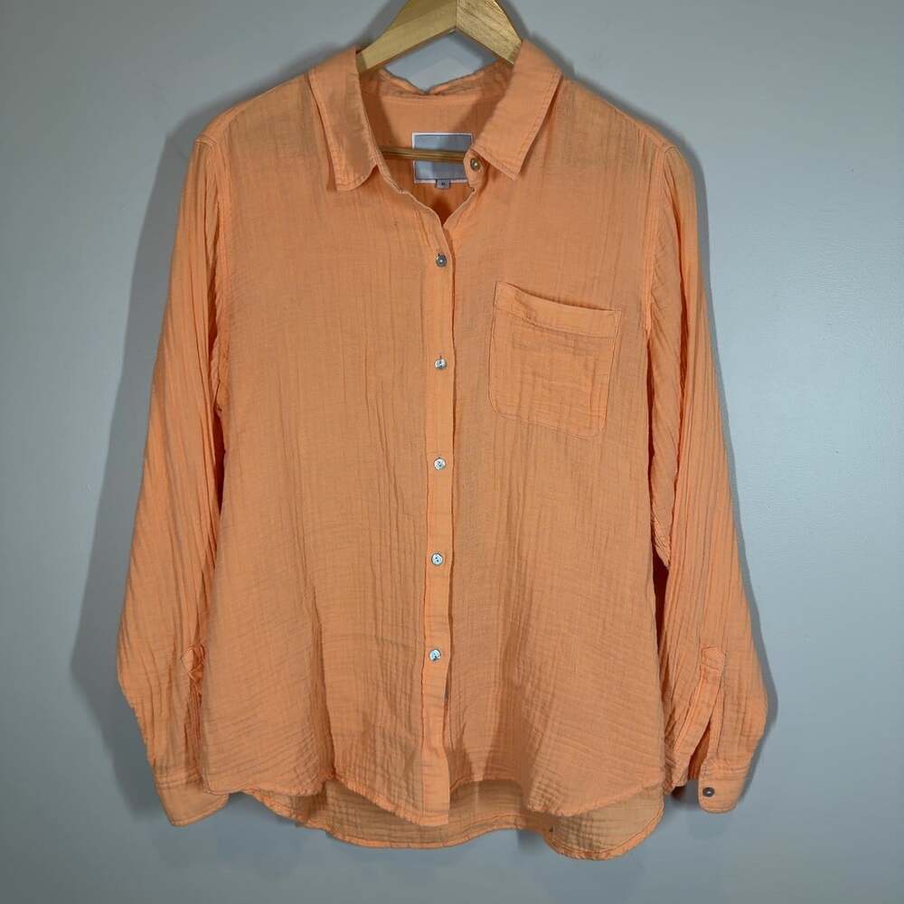 Rails Ellis Papaya Gauze Shirt Size XL Organic Cotton Button Down Peach